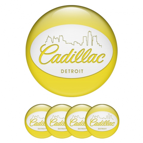 Cadillac Stickers for Wheels Center Caps Yellow White Detroit Outline