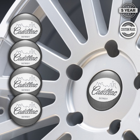 Cadillac Emblem for Center Wheel Caps Carbon White Detroit Outline
