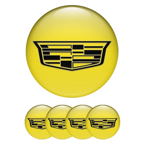 Cadillac Domed Stickers for Wheel Center Caps Yellow Black Shield