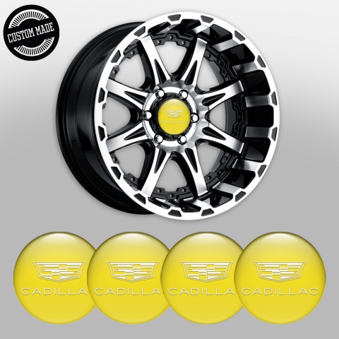Cadillac Stickers for Wheels Center Caps Yellow White Symbol