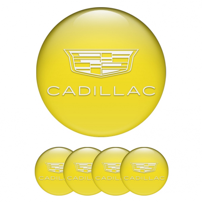 Cadillac Stickers for Wheels Center Caps Yellow White Symbol