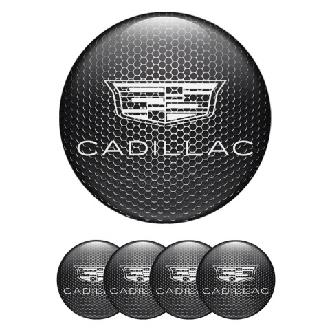 Cadillac Center Wheel Caps Stickers Dark Mesh White Symbol