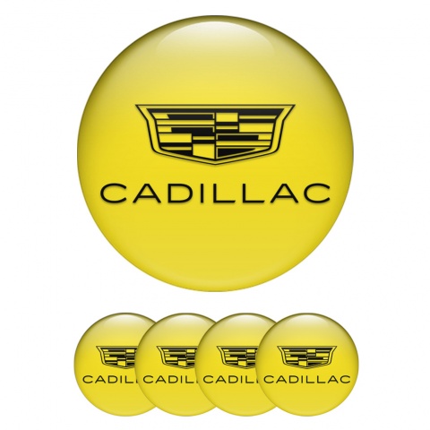 Cadillac Domed Stickers for Wheel Center Caps Yellow Black Symbol
