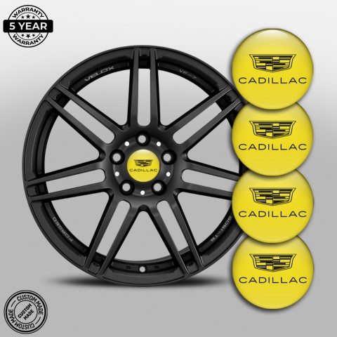 Cadillac Domed Stickers for Wheel Center Caps Yellow Black Symbol