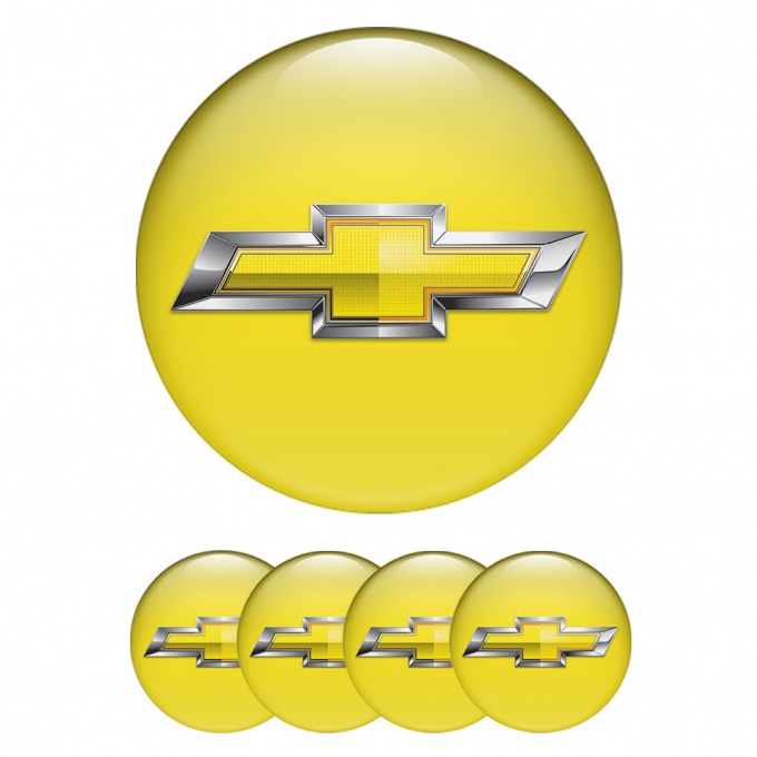 Chevrolet Stickers for Wheels Center Caps Yellow Chrome Logo