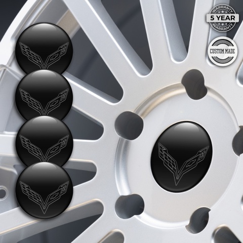 Chevrolet Corvette Silicone Stickers for Center Wheel Caps Black Wings Logo