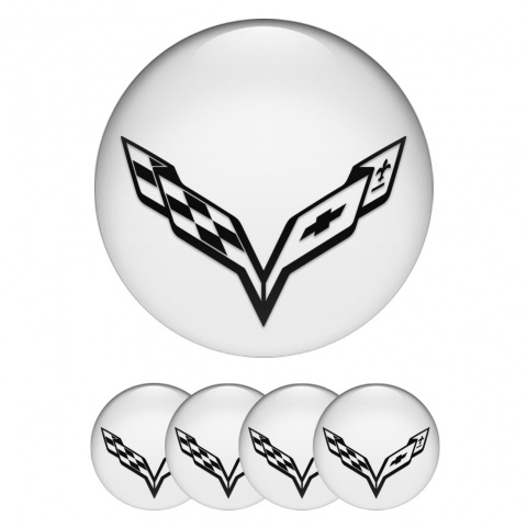 Chevrolet Corvette Domed Stickers for Wheel Center Caps White Wings Logo