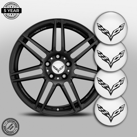 Chevrolet Corvette Domed Stickers for Wheel Center Caps White Wings Logo