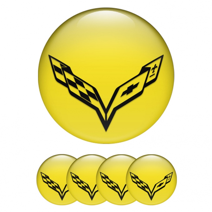 Chevrolet Corvette Stickers for Wheels Center Caps Yellow Wings Logo