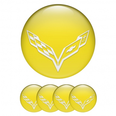 Chevrolet Corvette Stickers for Wheels Center Caps Yellow White Wings