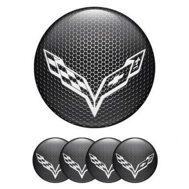 Chevrolet Corvette Center Wheel Caps Stickers Dark Mesh White Wings