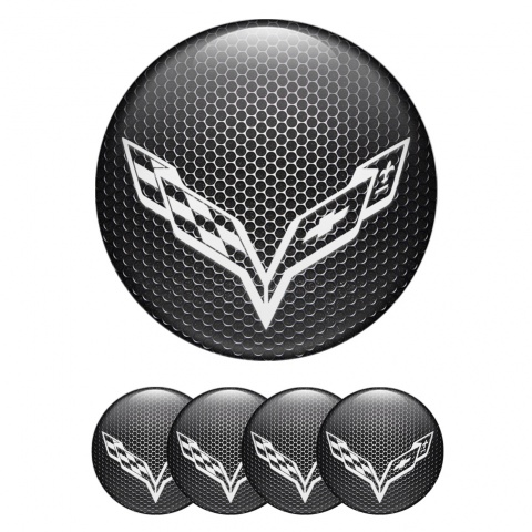 Chevrolet Corvette Center Wheel Caps Stickers Dark Mesh White Wings