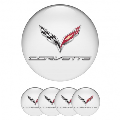 Chevrolet Corvette Wheel Stickers for Center Caps White Chrome Logo