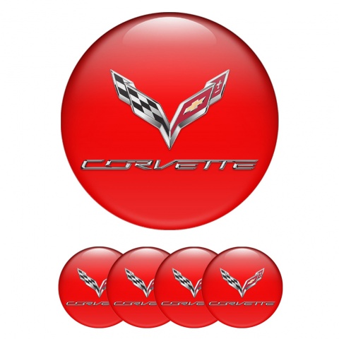 Chevrolet Corvette Domed Stickers for Wheel Center Caps Red Chrome Logo