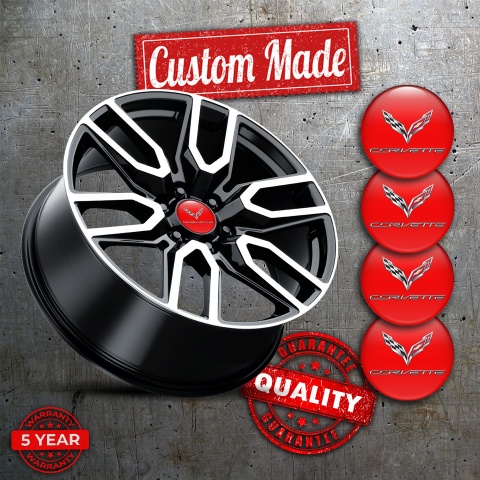 Chevrolet Corvette Domed Stickers for Wheel Center Caps Red Chrome Logo