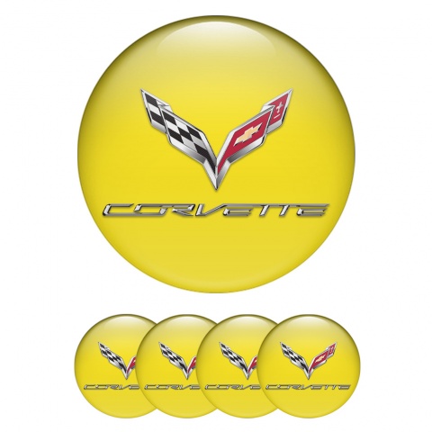 Chevrolet Corvette Wheel Emblem for Center Caps Yellow Chrome Logo