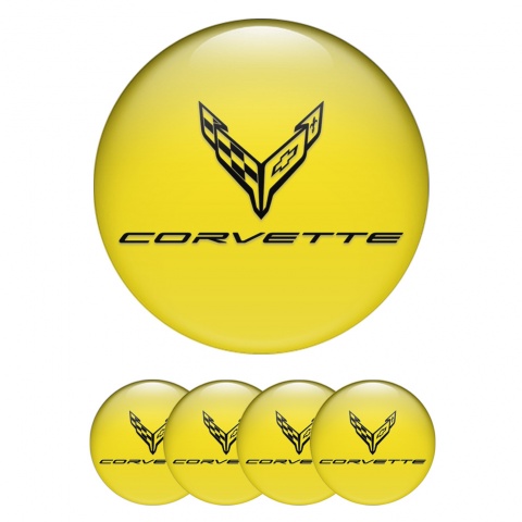 Chevrolet Corvette Silicone Stickers for Center Wheel Caps Yellow Black Logo