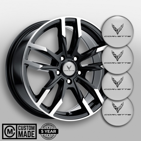 Chevrolet Corvette Domed Stickers for Wheel Center Caps Grey Black Logo