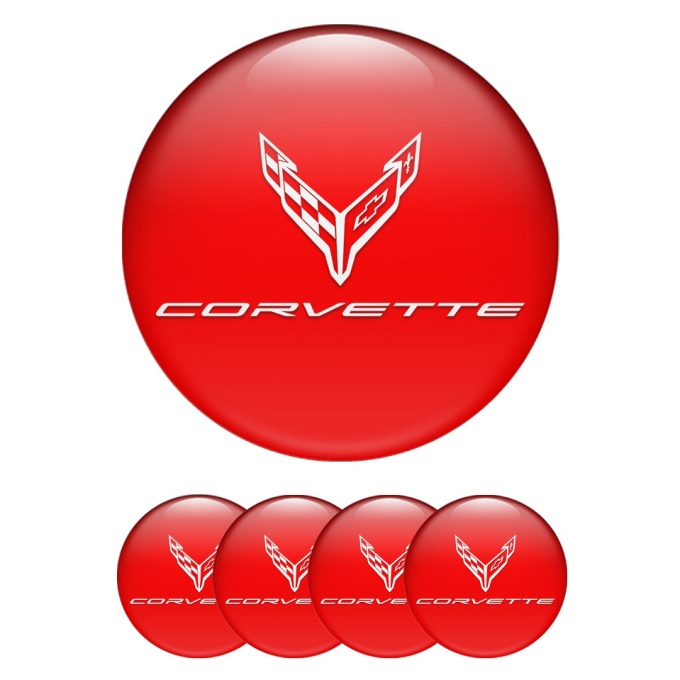 Chevrolet Corvette Emblems for Center Wheel Caps Red White Logo