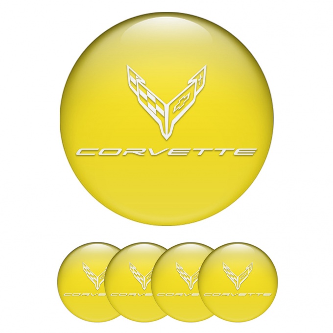 Chevrolet Corvette Wheel Stickers for Center Caps Yellow White Logo