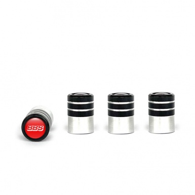 BBS Valve Caps Black 4 pcs Red Silicone Sticker with White Logo