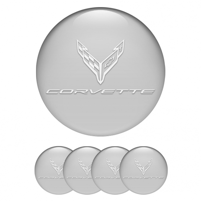 Chevrolet Corvette Silicone Stickers for Center Wheel Caps Grey White Logo