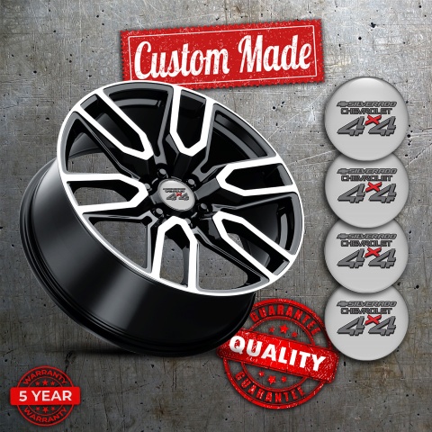 Chevrolet Silverado Domed Stickers for Wheel Center Caps Grey 4x4 Edition