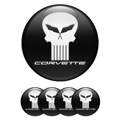 Chevrolet Corvette Emblems for Center Wheel Caps Black White Skull