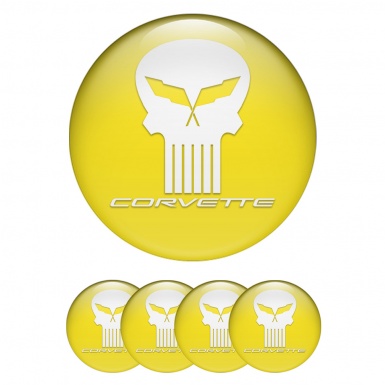 Chevrolet Corvette Domed Stickers for Wheel Center Caps Yellow White Skull