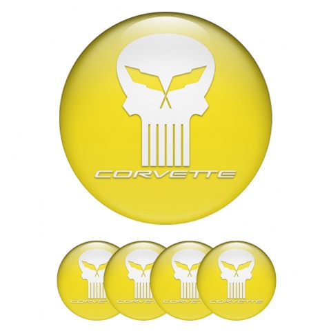 Chevrolet Corvette Domed Stickers for Wheel Center Caps Yellow White Skull