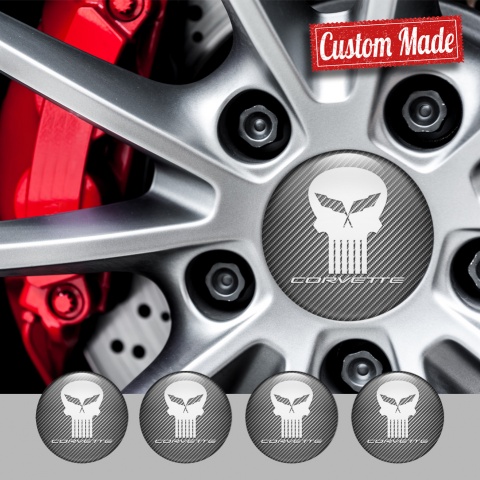 Chevrolet Corvette Stickers for Wheels Center Caps Carbon White Skull