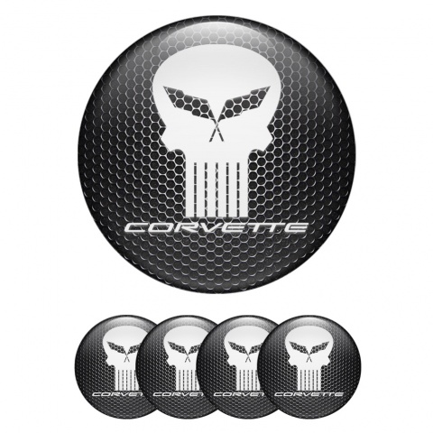 Chevrolet Corvette Emblem for Wheel Center Caps Dark Mesh White Skull