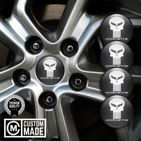 Chevrolet Corvette Emblem for Wheel Center Caps Dark Mesh White Skull