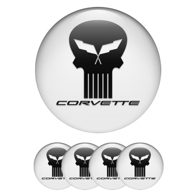 Chevrolet Corvette Center Wheel Caps Stickers White Black Skull
