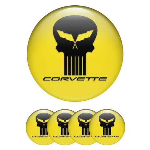 Chevrolet Corvette Wheel Stickers for Center Caps Yellow Black Skull