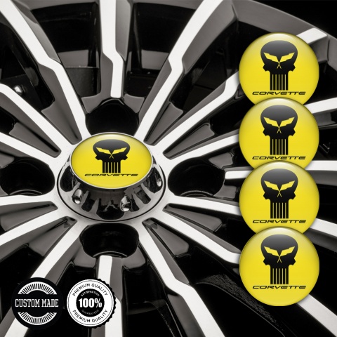 Chevrolet Corvette Wheel Stickers for Center Caps Yellow Black Skull
