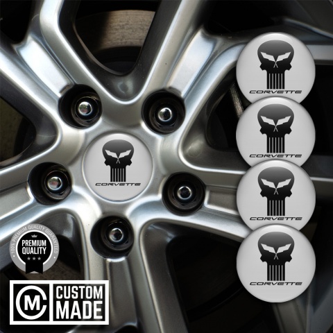 Chevrolet Corvette Silicone Stickers for Center Wheel Caps Grey Black Skull