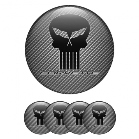 Chevrolet Corvette Domed Stickers for Wheel Center Caps Carbon Black Skull