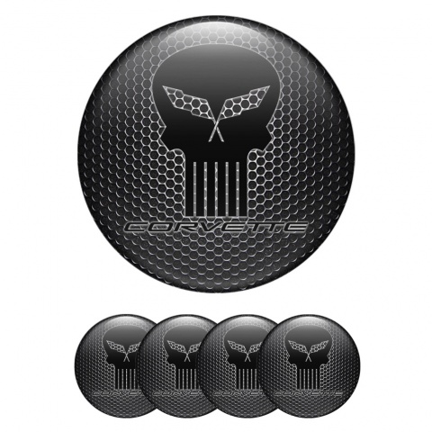 Chevrolet Corvette Center Caps Wheel Emblem Dark Mesh Black Skull