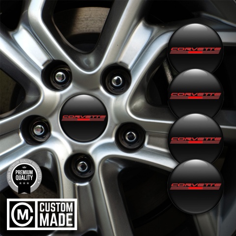 Chevrolet Corvette Silicone Stickers for Center Wheel Caps Black Red Logo