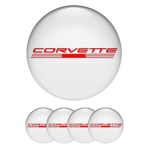 Chevrolet Corvette Domed Stickers for Wheel Center Caps White Red Logo