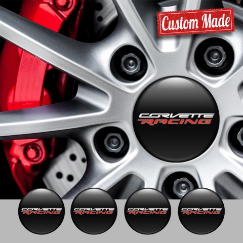 Chevrolet Corvette Center Wheel Caps Stickers Black Racing Logo