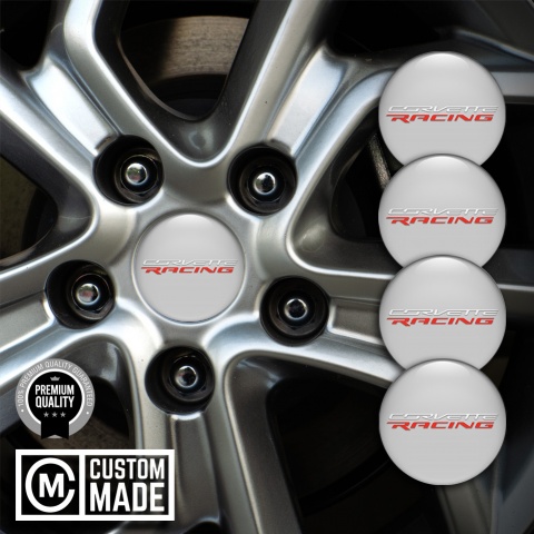 Chevrolet Corvette Domed Stickers for Wheel Center Caps Grey Racing Logo
