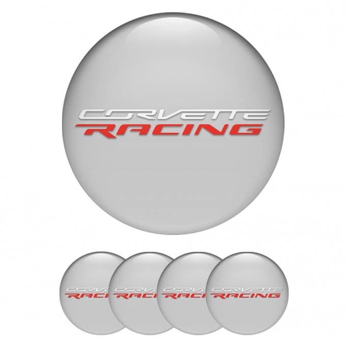 Chevrolet Corvette Domed Stickers for Wheel Center Caps Grey Racing Logo