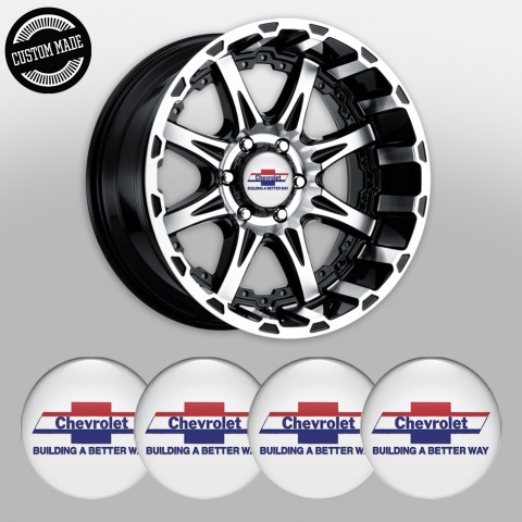Chevrolet Domed Stickers for Wheel Center Caps White Blue Slogan