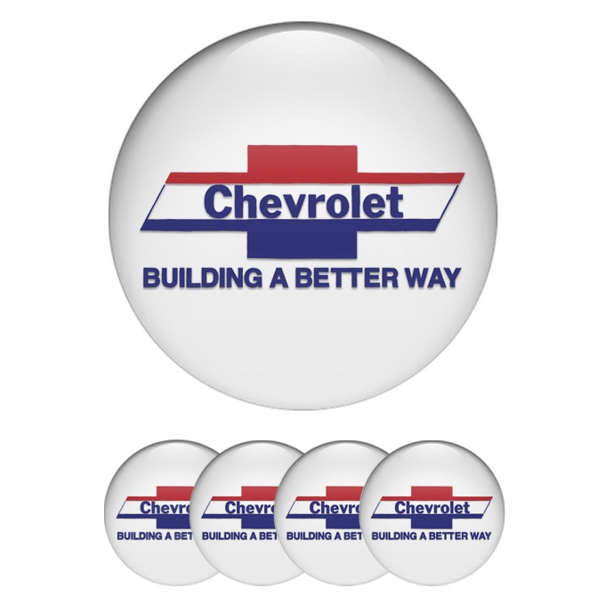 Chevrolet Domed Stickers for Wheel Center Caps White Blue Slogan