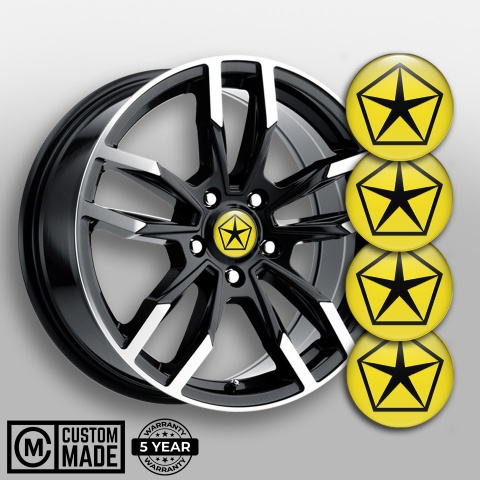 Chrysler Wheel Emblem for Center Caps Yellow Black Pentastar Logo
