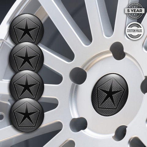 Chrysler Emblem for Center Wheel Caps Dark Mesh Black Pentastar Logo