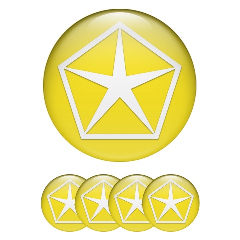 Chrysler Silicone Stickers for Center Wheel Caps Yellow Pentastar White Logo