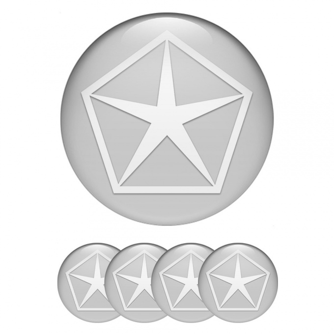 Chrysler Domed Stickers for Wheel Center Caps Grey Pentastar White Logo